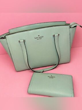 kate spade mint green leather tote with matching wallet